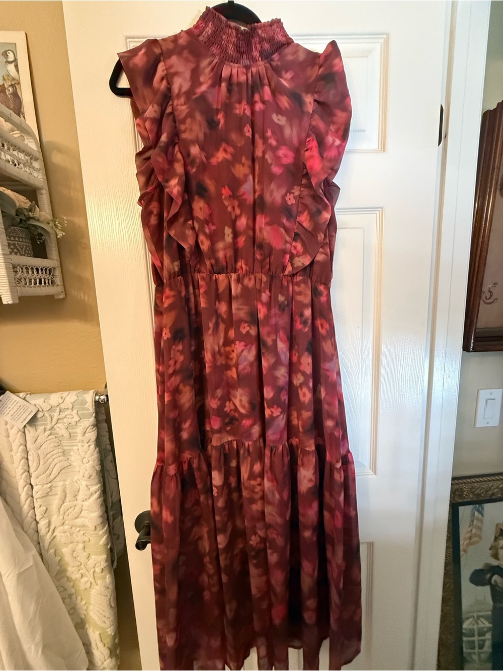 Steve Madden Burgundy Floral Ruffle Midi Dress